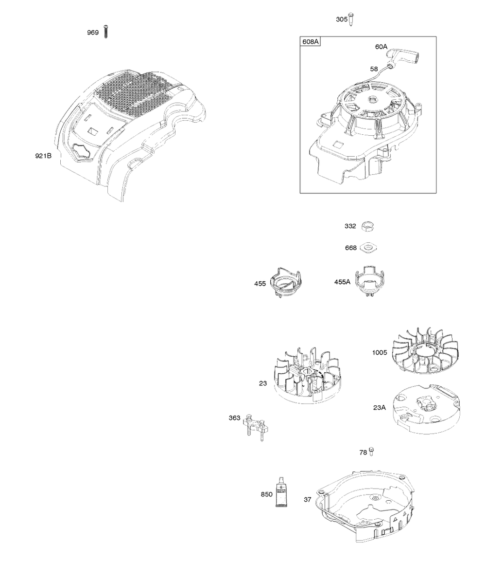 Flywheel Diagram and Parts List for 93J02-0079-H1  Briggs and Stratton Engine